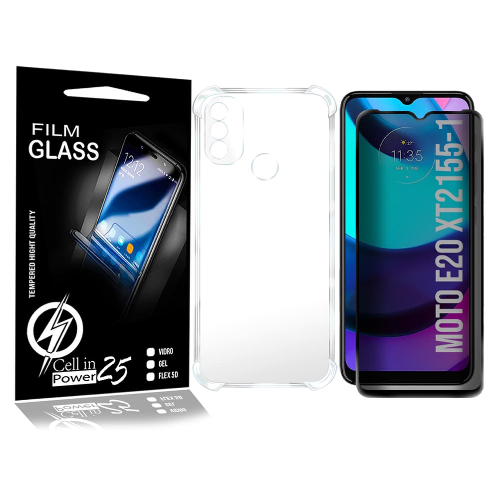 Capinha Anti-impacto + Película Privacidade P/ Moto E20 XT2155 6.5 - Cell In Power25