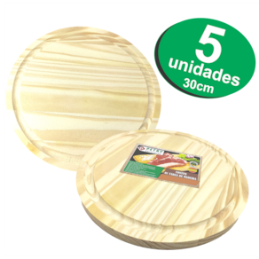 Kit 5 Tábua Redonda 30 cm Madeira Para Queijos e Frios Churrasco Pizza Petiscos Atacado