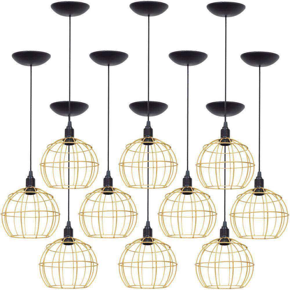 10 Pendentes Aramado Globo Luminária Lustre Teto Retrô Vintage Industrial Balcão Agp Ilumini