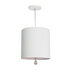 Luminária Pendente Com Cristal Cúpula Branco 25X25 1E27