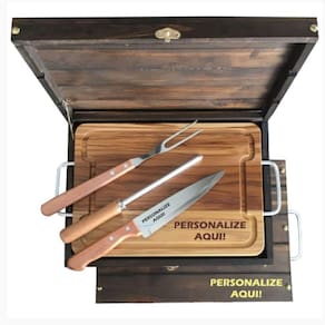 Kit Churrasco Personalizado - Faca Garfo Tabua Tramontina