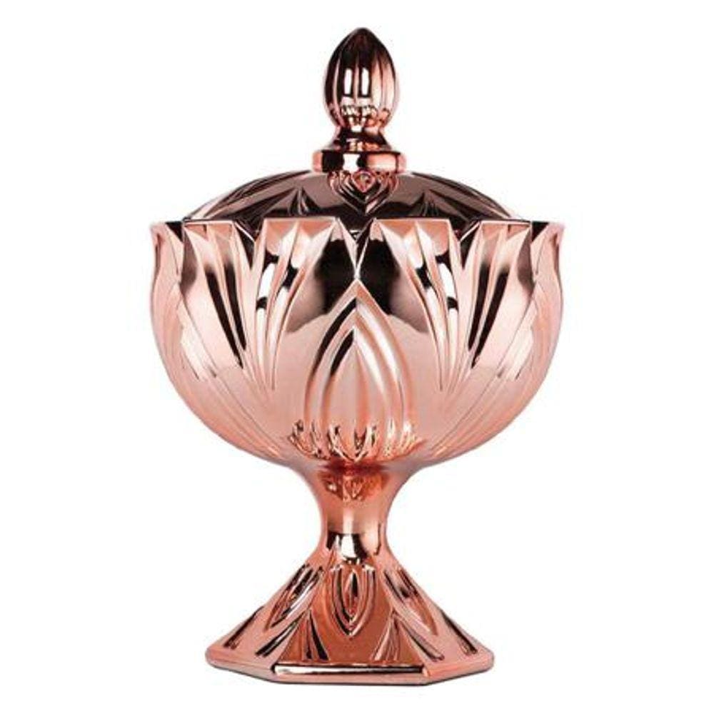 Potiche Decorativo Cristal C/Tampa Spear Rose Metalico - Wolff