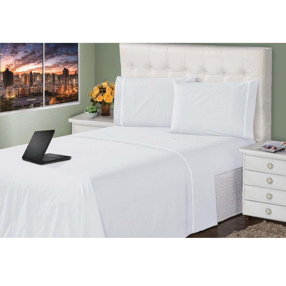 Lençol Casal 4 Peças 400 Fios Toque Macio Ponto Palito Casa Dona