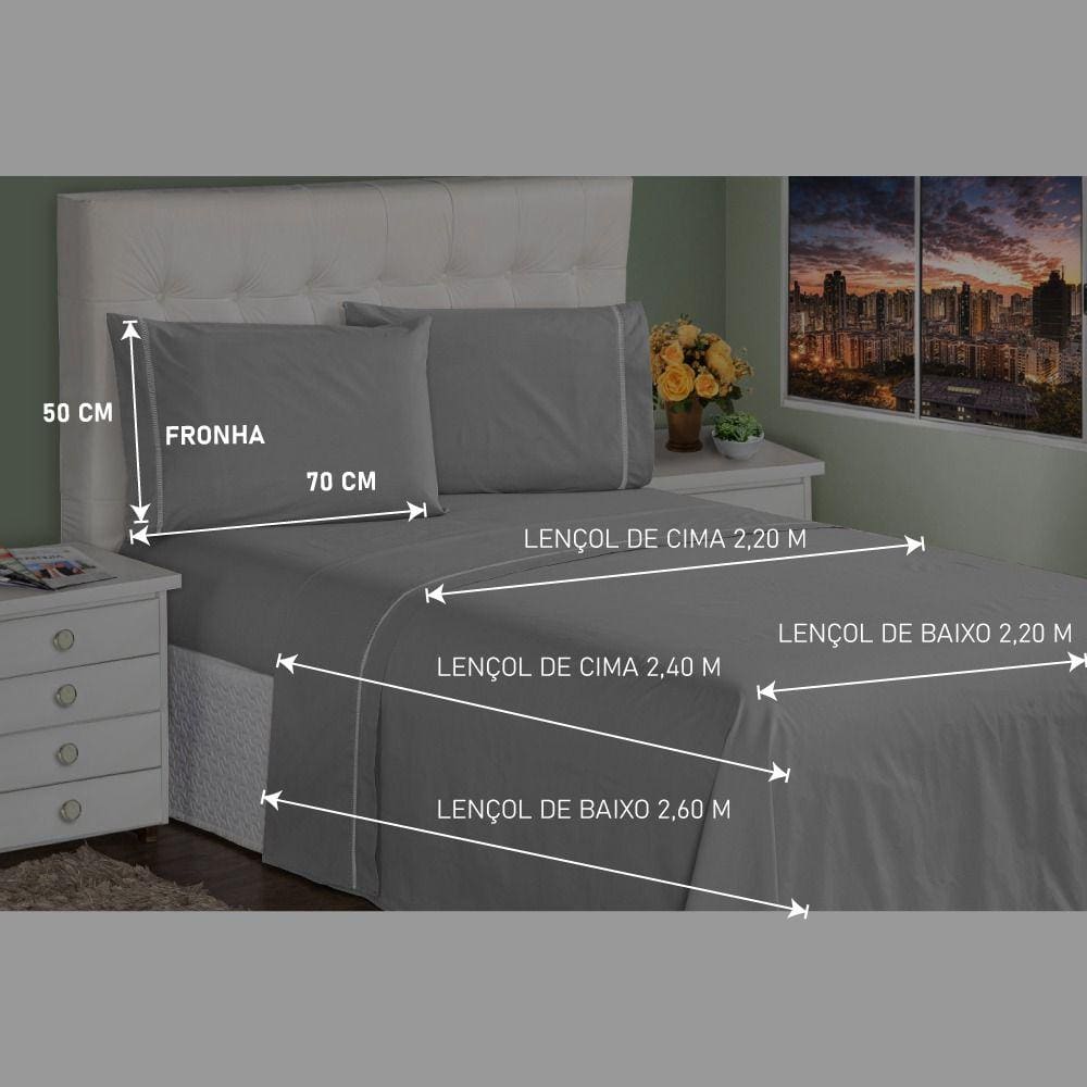 Lençol Queen 4 Peças 400 Fios Toque Macio Ponto Palito Casa Dona