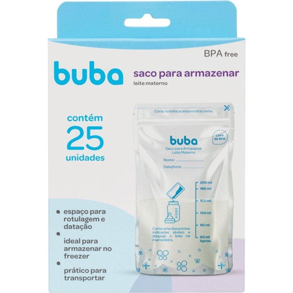 Saco Para Armazenar Leite Materno - 200ml - 25uni Buba