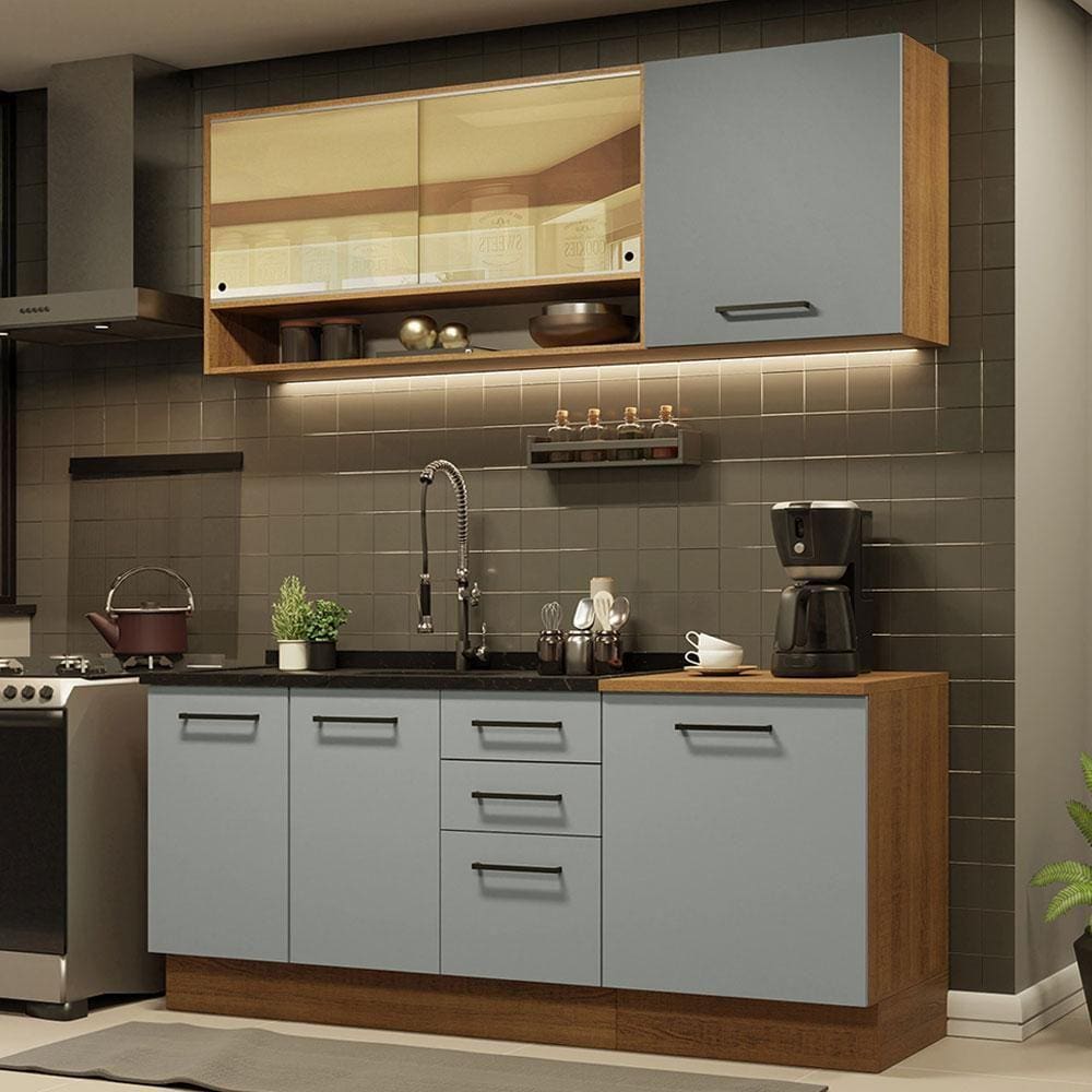 Cozinha Completa Madesa Agata 180002 com Armário e Balcão (Sem Tampo e Pia) - Rustic/Cinza