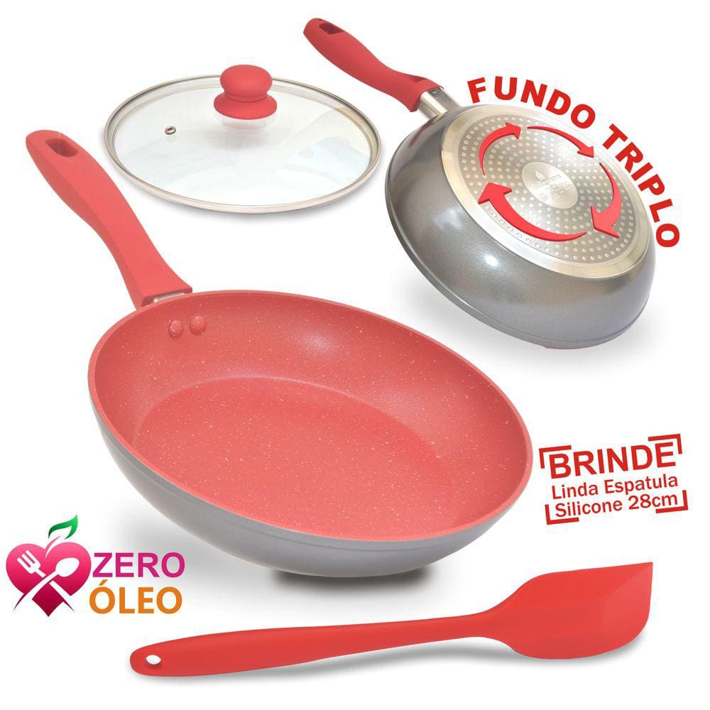 Panela Frigideira Grande 24cm Antiaderente Com Tampa Vidro