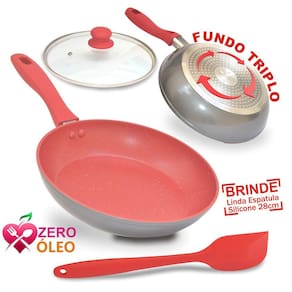 Panela Frigideira Grande 24cm Antiaderente Com Tampa Vidro