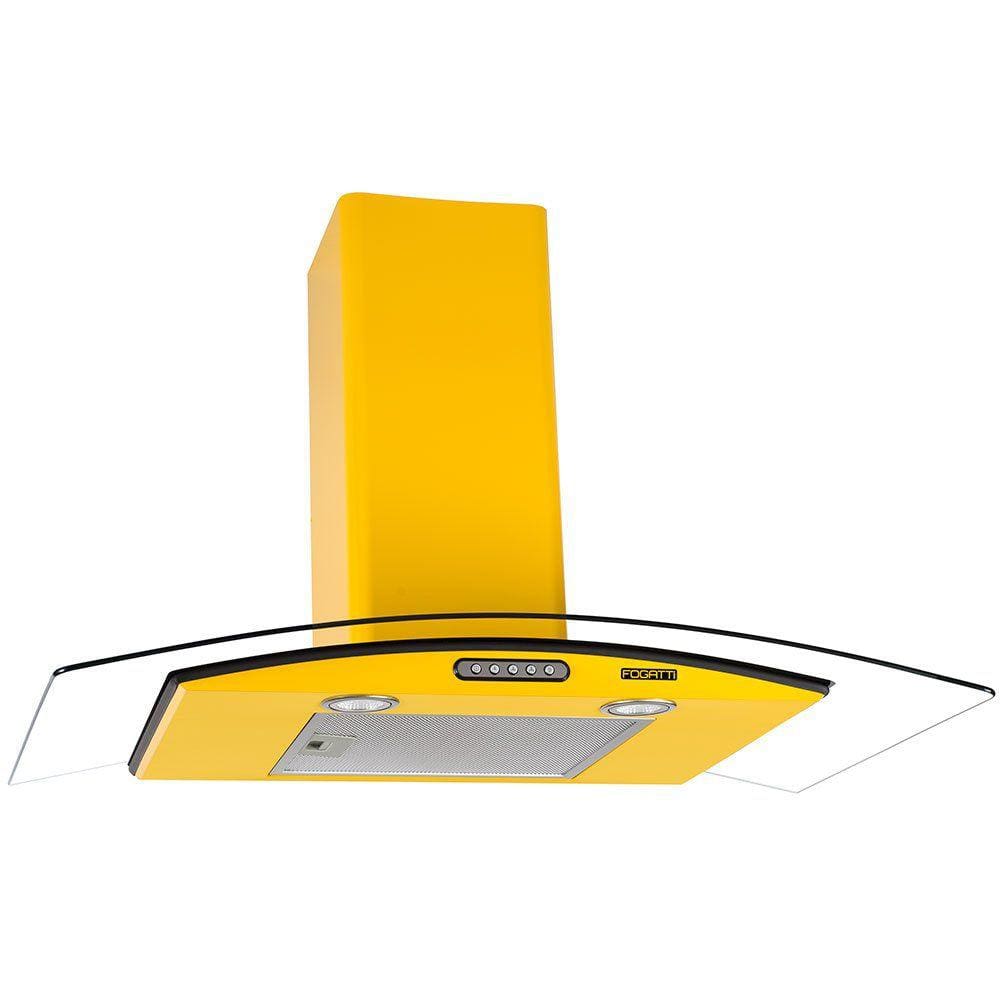 Coifa de Parede 90cm Vidro Curvo Slim Fogatti Amarelo