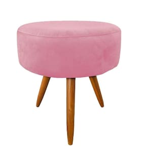 Banqueta Magnus Redondo Rosê Pés Castanho Quarto