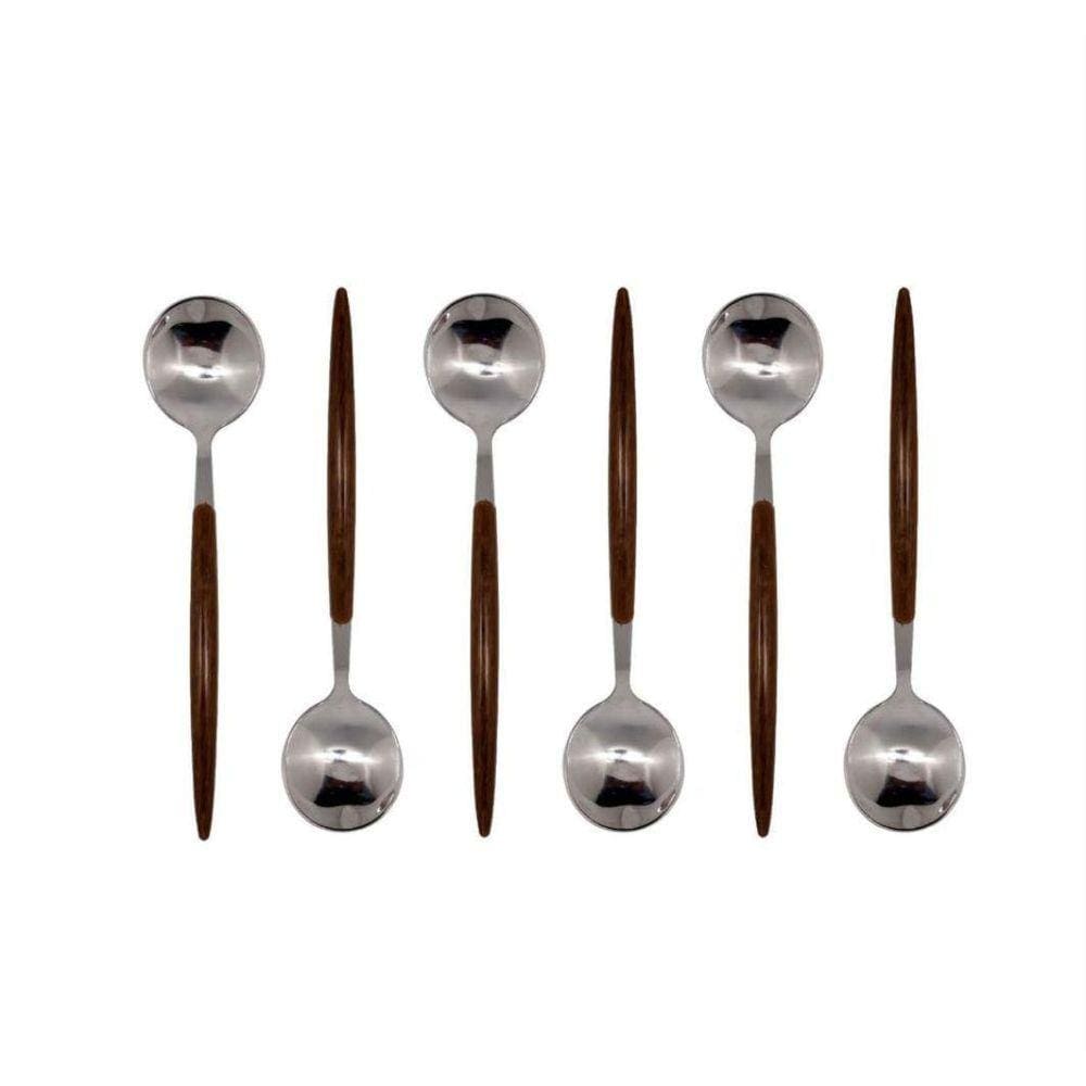Cj Colheres P/Sobremesa Inox Madeira Organic 6Peças - 13Cm