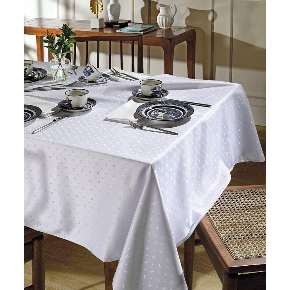Toalha de Mesa - Jacquard Requinte II - Floral - Branco - Quadrada 02 - 4 Lugares - Dohler
