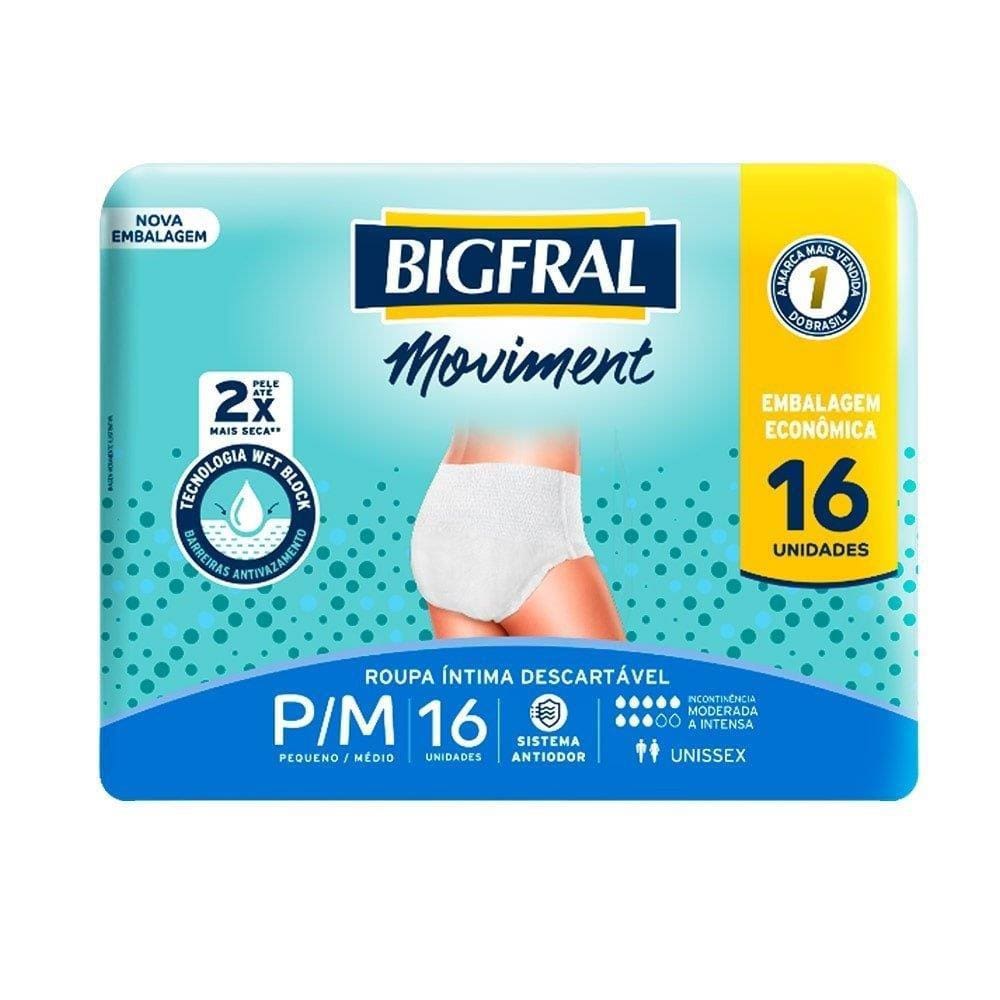 Fralda Descartável Geriátrica/Adulto Bigfral Moviment Tamanho P/M 4 Pacotes com 16 Tiras
