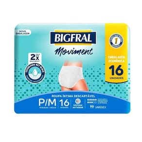Fralda Descartável Geriátrica/Adulto Bigfral Moviment Tamanho P/M 4 Pacotes com 16 Tiras