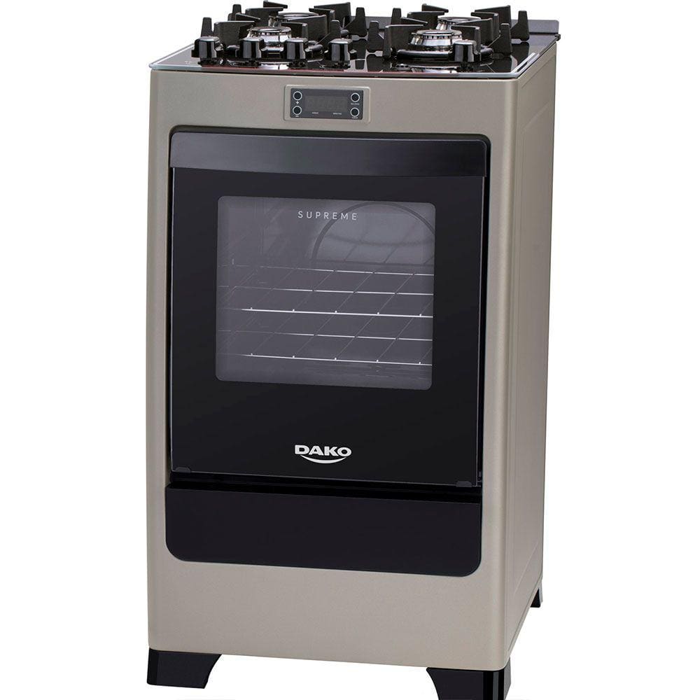 Fogão 4 Bocas à Gás Dako Supreme Timer Glass Acendimento Automático Mesa de Vidro Titanium Bivolt
