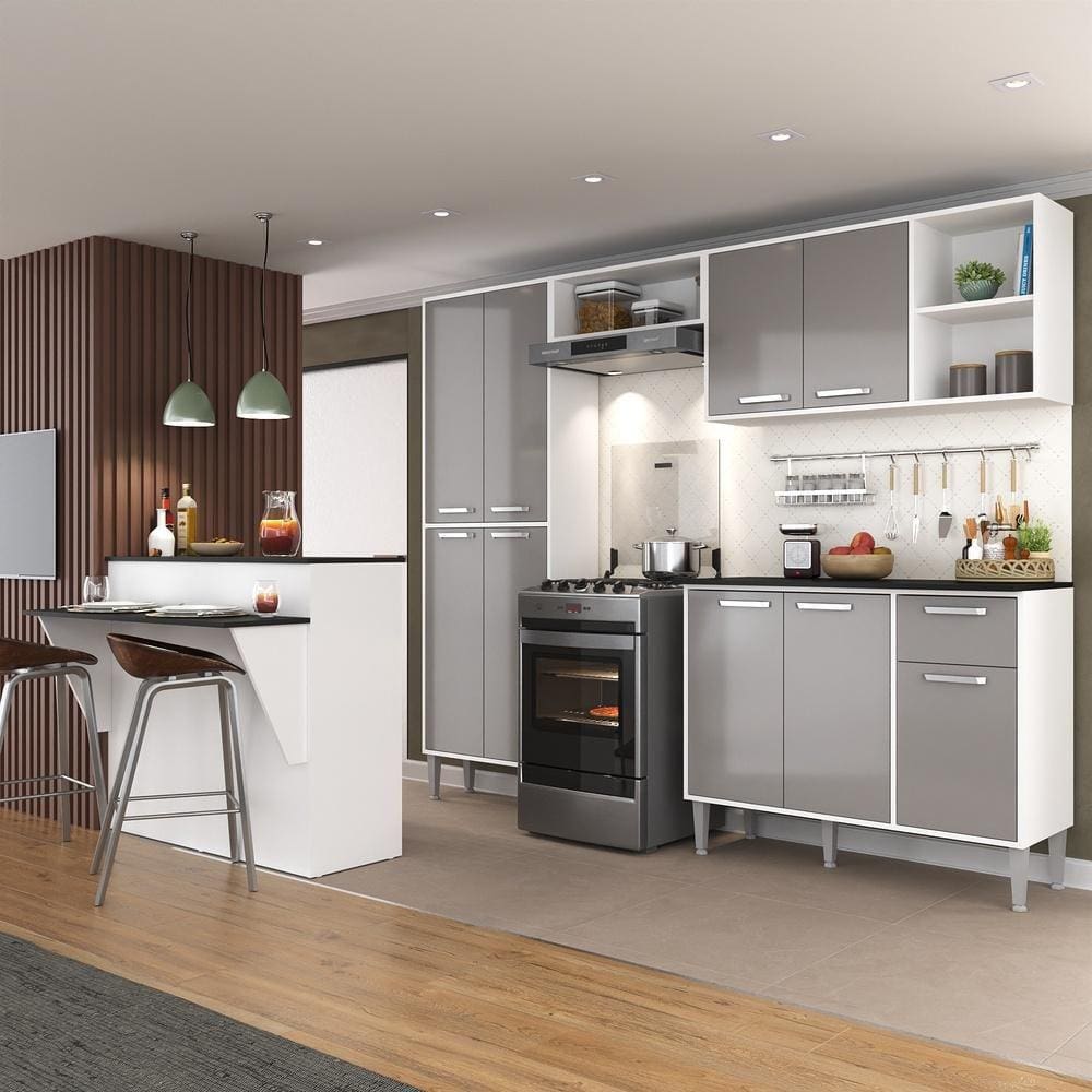 Cozinha Completa c/ Bancada Siena Multimóveis MP2040 Branca/Lacca Fumê