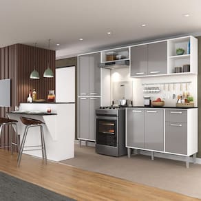 Cozinha Completa c/ Bancada Siena Multimóveis MP2040 Branca/Lacca Fumê