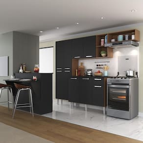 Cozinha Completa c/ Bancada Paris Multimóveis MP2044 Madeirada/Preta
