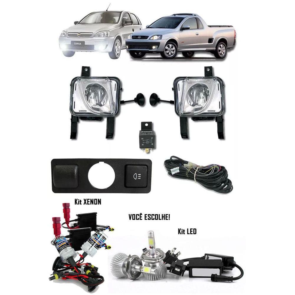 Kit Farol de Milha Neblina Chevrolet Novo Corsa 2002 à 2012 Montana 2003 à 2011 + Kit Xenon 6000K 8000K ou Kit Lâmpada LED