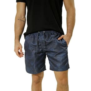 Short Masculino Ixória Estampado Folhas Marinho Azul Escuro
