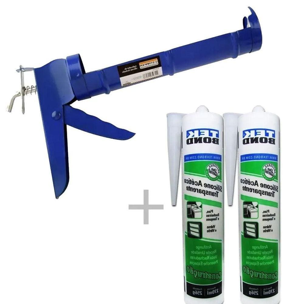 Kit Aplicador de Silicone Fechado Starfer + 2 Vedia Pia Silicone incolor Tekbond 256g