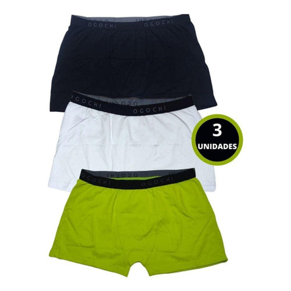 Cuecas Box Algodão Ogochi Kit 3 Boxer Adulto Sortidas Masculina Varias Cores