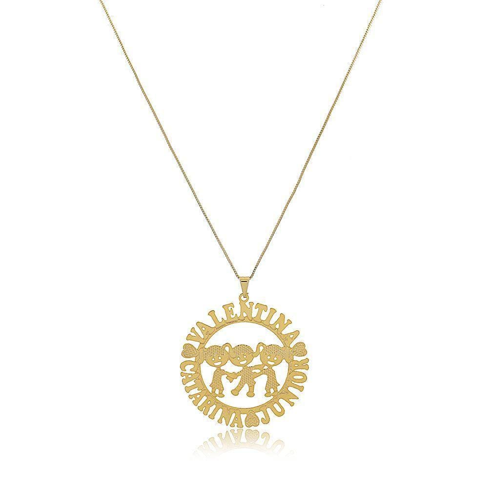 Colar Mandala Com Filhos E Nomes Folheado Em Ouro 18k