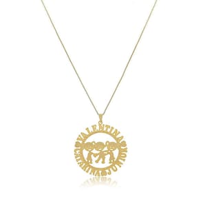 Colar Mandala Com Filhos E Nomes Folheado Em Ouro 18k