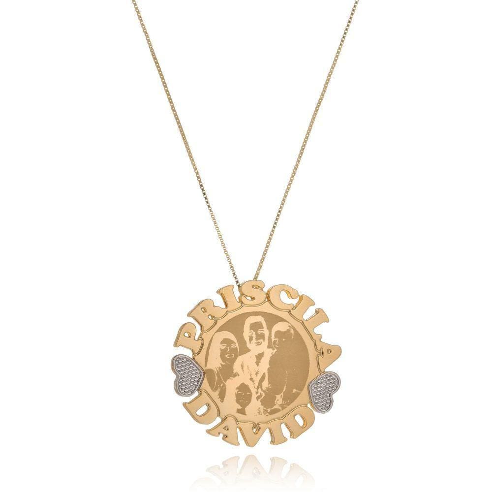 Colar Mandala Envolvido Pelos Nomes E Com Foto Da Familia Folheada Em Ouro 18k