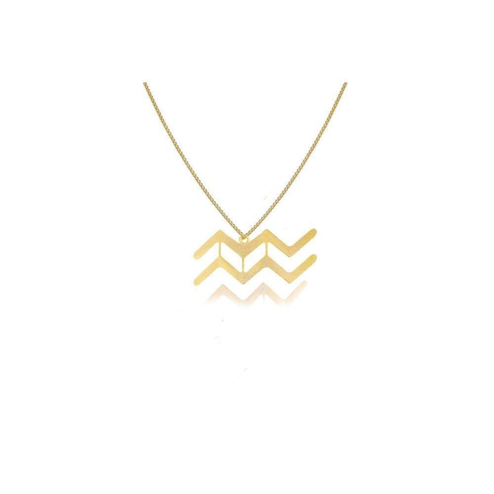 Colar Signo De Aquário Folheado Em Ouro 18k