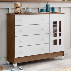 Cômoda Fraldário Infantil Ariel Carolina Branco e Amadeirado