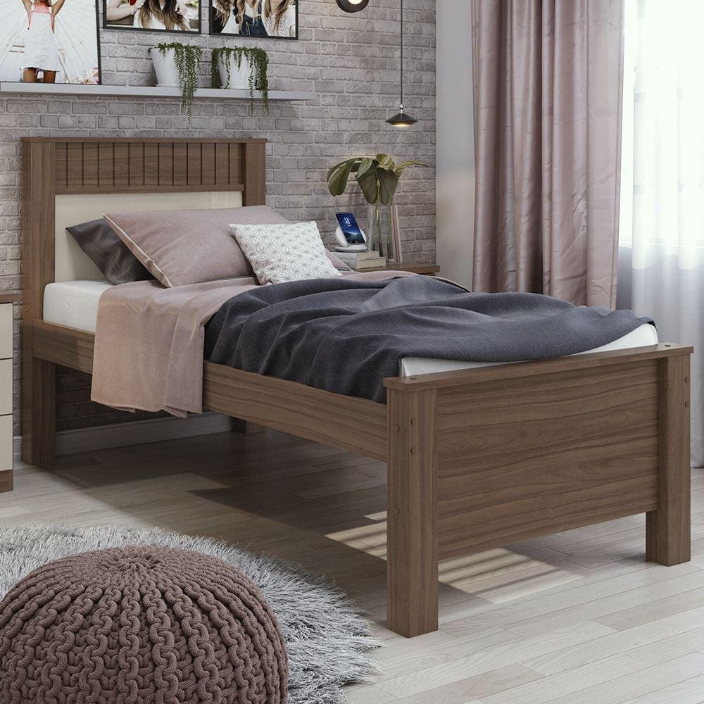 Cama de Solteiro Madeira Mdf Imbuia Naturale Athenas Lopas