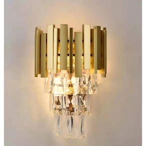 Arandela Moderna Metal Dourado e Cristais 30cm 2E14
