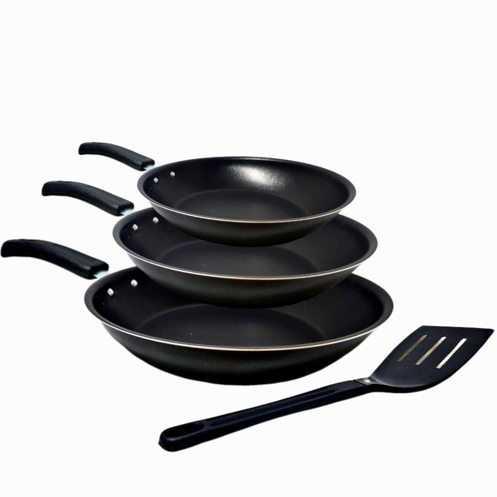 Conjunto Frigideira Antiaderente  n°16, 18 e 22. 3 Peças + 1 Espátula Nylon