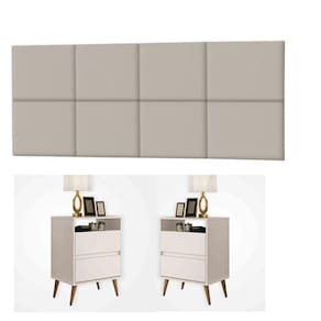 Conjunto Cabeceira Painel Paris 1,40 Lisa com Mesas de Cabeceira Lotus 2 Gav Off White - Rede Móveis