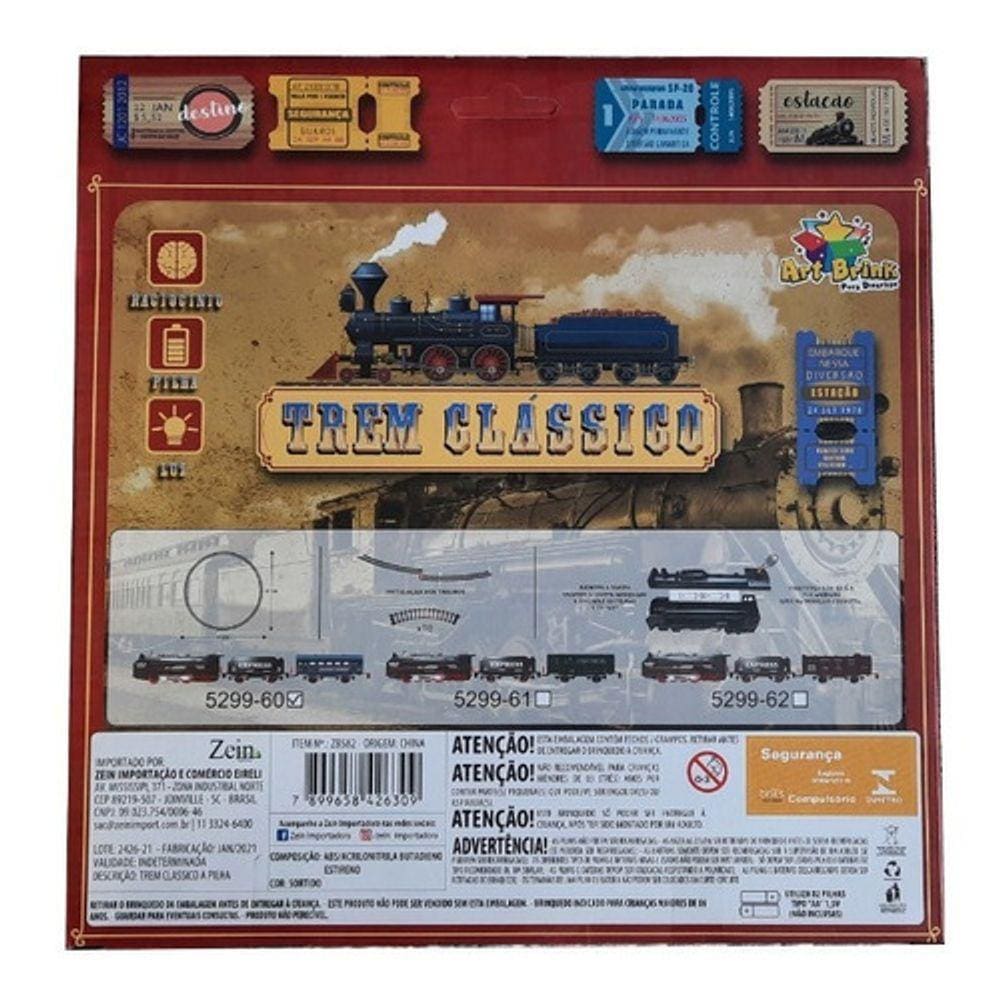 Trem Clássico Com 2 Vagões A Pilha Com Trilhos E 13 Peças