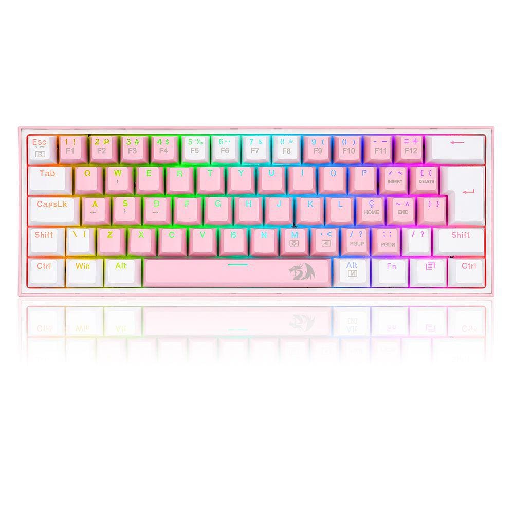 Teclado Mecânico Gamer Compacto Redragon Fizz Rosa e Branco