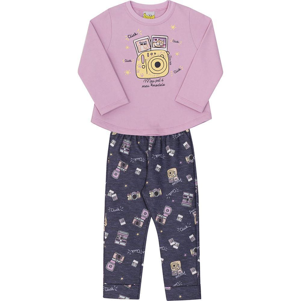 Conjunto Infantil Blusão e Calça em Moletom Jaca Lelé Click Lilás e Azul