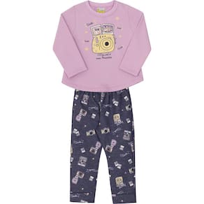 Conjunto Infantil  Blusão e Calça em Moletom  Jaca Lelé Click Lilás e Azul