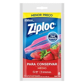 Saco Ziploc Armazenamento Médio com 8 unidades
