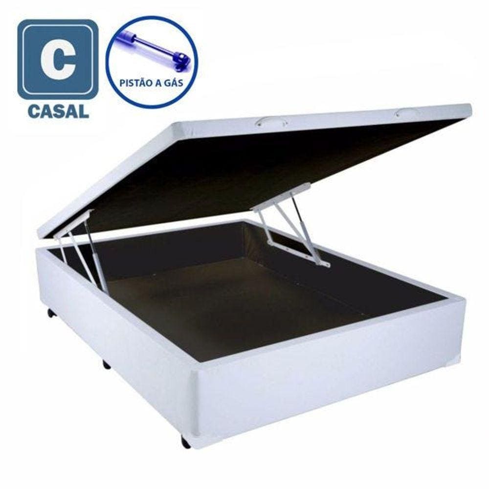 Cama Box Baú Casal em branco com Pistão a gás - 138x188