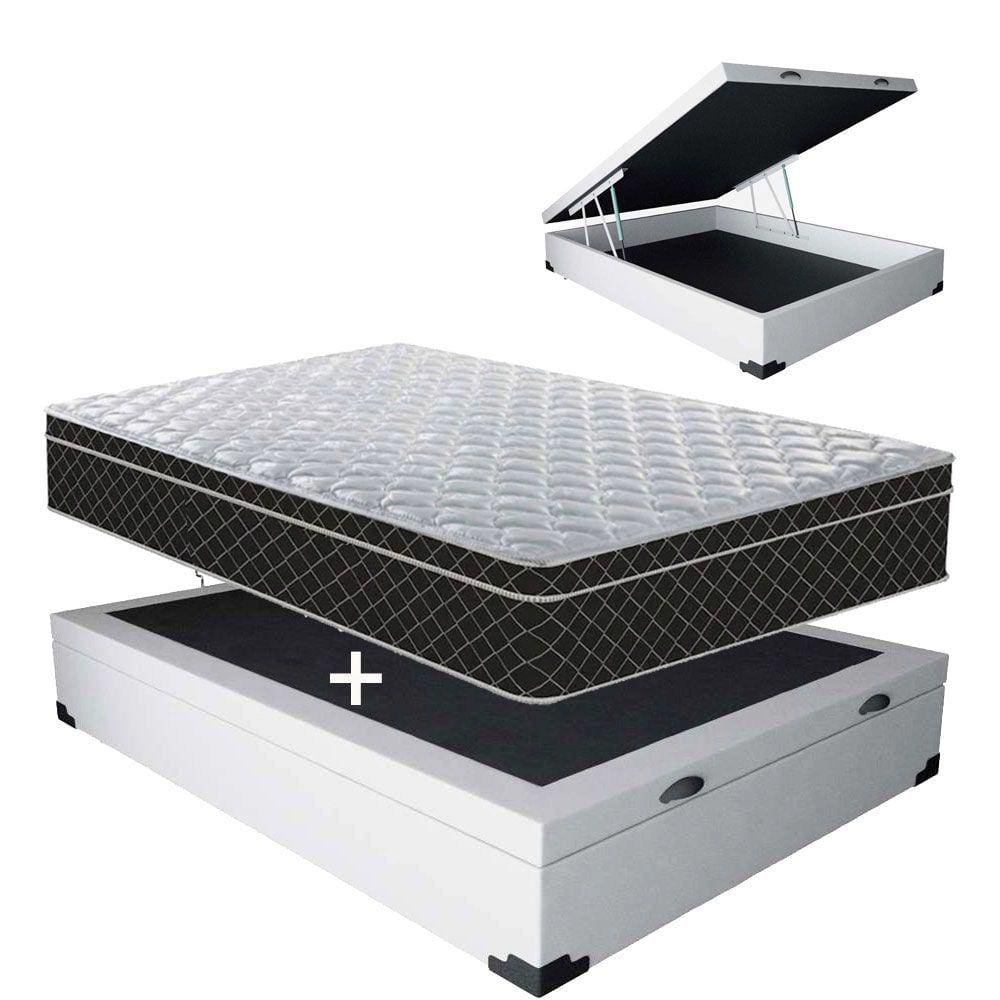 Cama Box Baú Casal Colchão Classic Mola Bonnel + Box Sintético 55X138X188