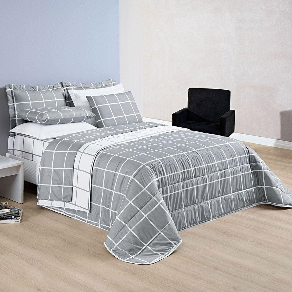 Colcha Cobre Leito Esplendor King 3 Peças Dupla Face - Cinza