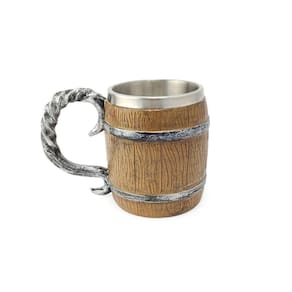 Caneca Barril Viking de Chopp 400ml Copo Decorativo Com Alça em Metal e Resina