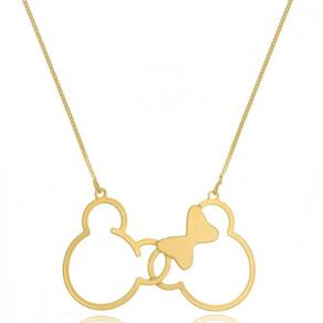 Colar Mickey E Miney Entrelaçados Folheado Em Ouro 18k