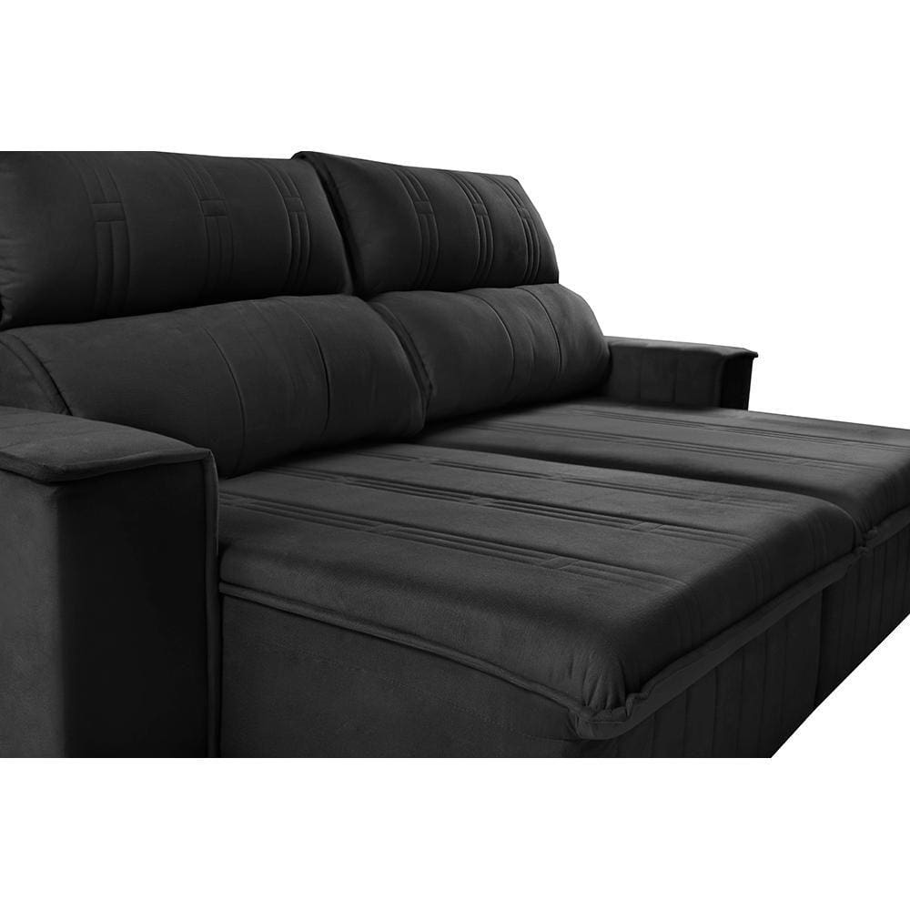 Sofá Retrátil e Reclinável 2,30m Cama inBox Flórida. com Molas e Bordado 3D Velusoft