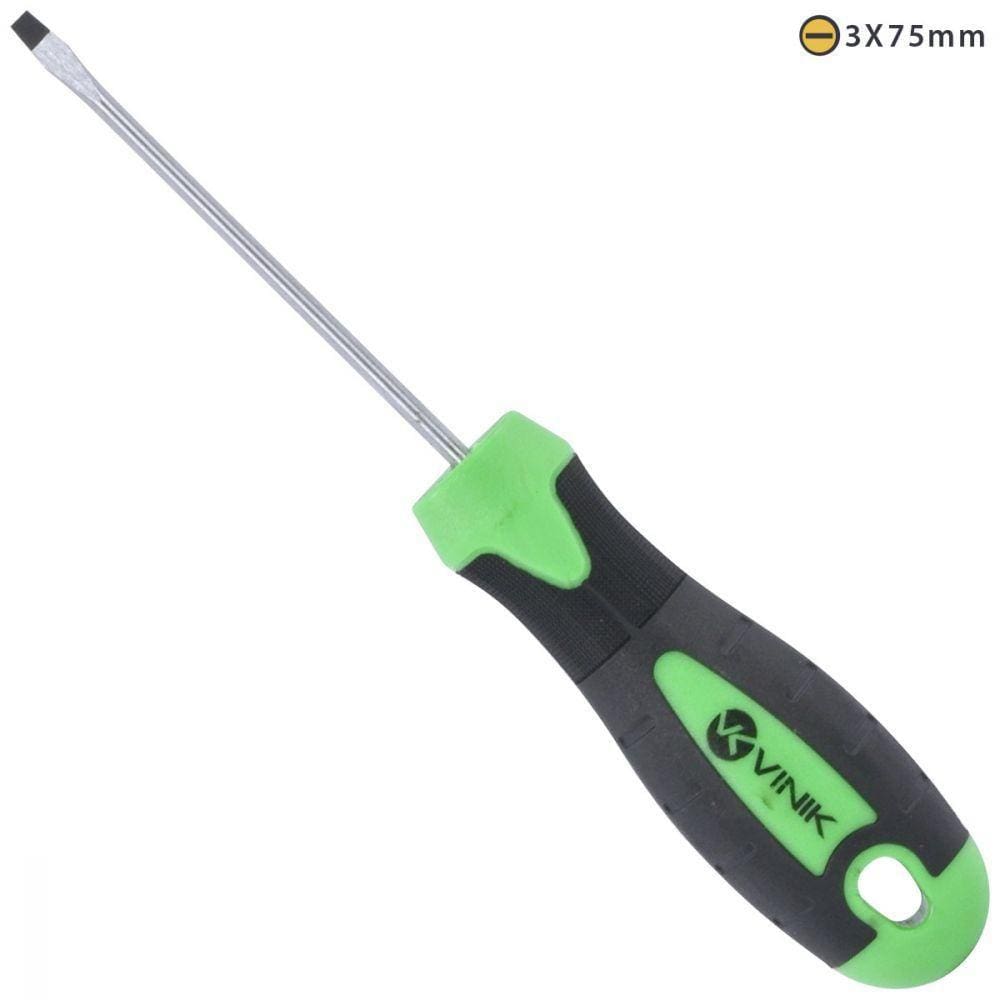 Chave De Fenda 3 X 75mm - 1/8 X 3 Pol. Em Aço Cromo Vanadio Cabo Ergonomico