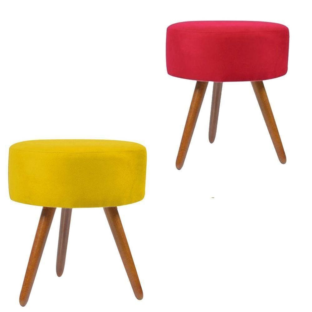Combo 2 Puf, Puff Para Sala, Puff Redondo,Vermelho E Amarelo