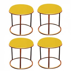 Kit 04 Puffs Banqueta Malta Aramado Bronze Corino Amarelo