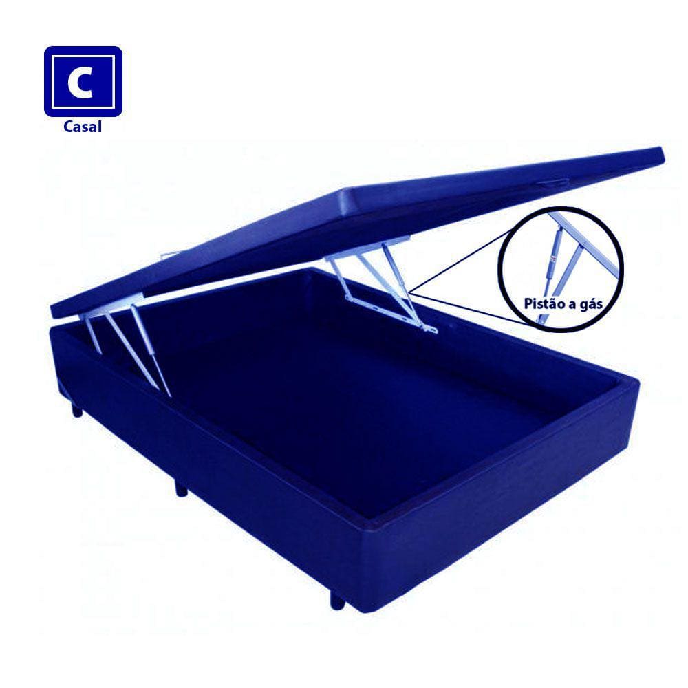 Cama Box Baú Casal em azul com Pistão a gás - 138x188
